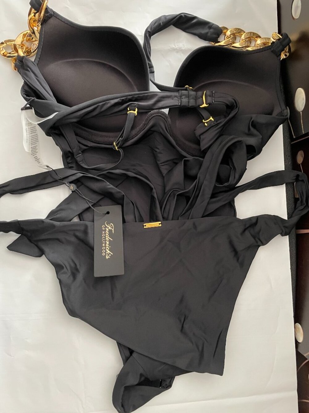 Fredericks of Hollywood rising star push up and wrap bottom chain swim one piece - Picture 5 of 7